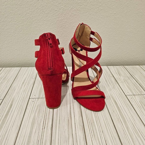 Penny Loves Kenny Bright Red Strappy Heels- Women's 7.5 - Picture 3 of 5